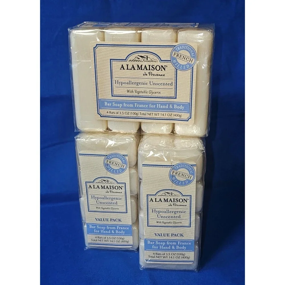 (3) A La Maison Hypoallergenic Unscented French Milled Bar Soap (3 Packs of 4)
